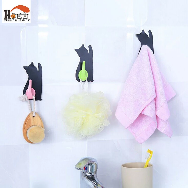 

CUSHAWFAMILY cute cat Self Adhesive hook Wall Door Clothing Hanger Keys Sundry Hanging Hooks Bathroom Kitchen Sticky Holder