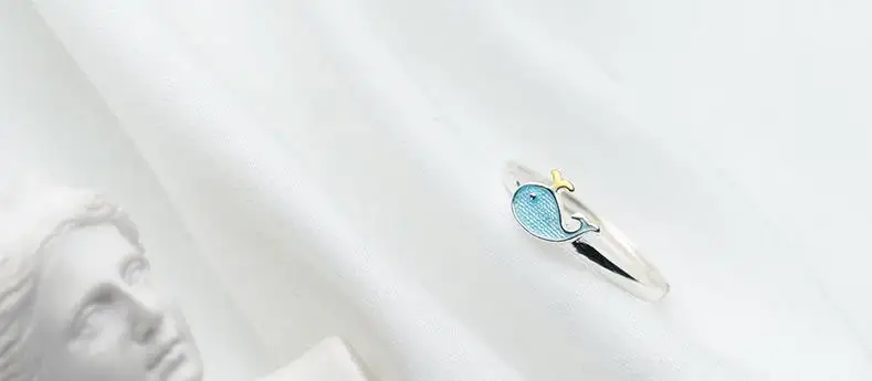 RYOUCUTE Настоящее серебро 925 пробы преувеличены личности синий Кит Рыба кольца для Для женщин себе Регулируемая палец кольцо