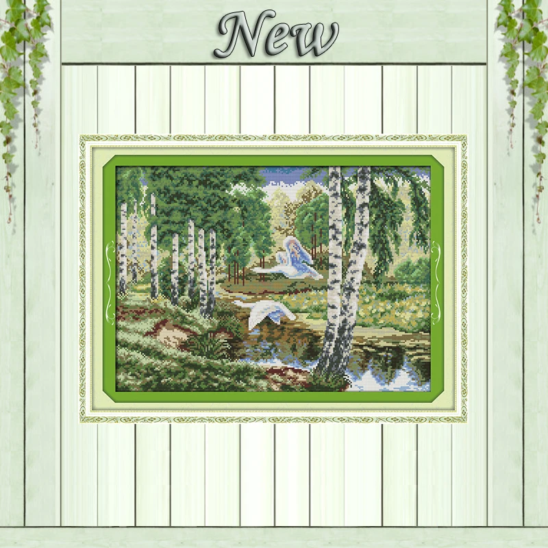 

The wild geese in the forest Scenery painting,Counted print canvas DMC 14CT 11CT DIY Cross Stitch Needlework kits Embroidery Set