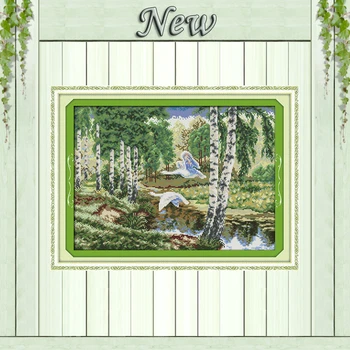 

The wild geese in the forest Scenery painting,Counted print canvas DMC 14CT 11CT DIY Cross Stitch Needlework kits Embroidery Set