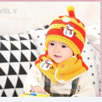 

Girls Boys Hats Striped Caps Cotton Bonnet Hat Scarfs Sets Toddler Winter Beanies Crochet Animal Scarf Snowman Baby Accessories