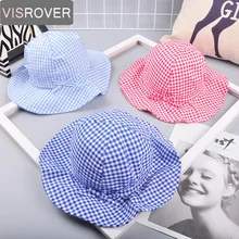 Visrover/весенне-летняя Милая клетчатая брендовая шляпа принцессы для маленьких девочек, ведро для бабочек, шляпа, хлопковый бант, Enfant, Детская шляпа рыбака