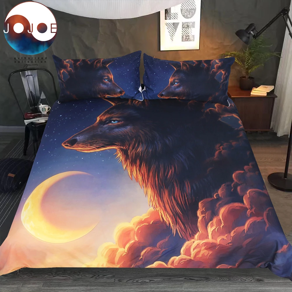 Nacht Vormund durch JoJoesArt Bettwäsche Set Wolf Und Die Neue Mond Bettbezug Mit Kissenbezüge Könnte Bett Abdeckung 3 stück Bettwäsche Billig