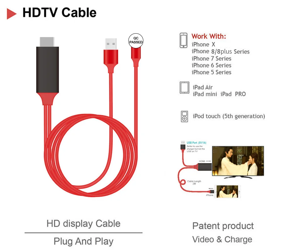 ТВ-палка HDMI ТВ AV Кабель-адаптер для apple USB экран зеркальное отображение ТВ wifi дисплей 1080P HD для iphone 6s 7 7plus 8 plus ipad X