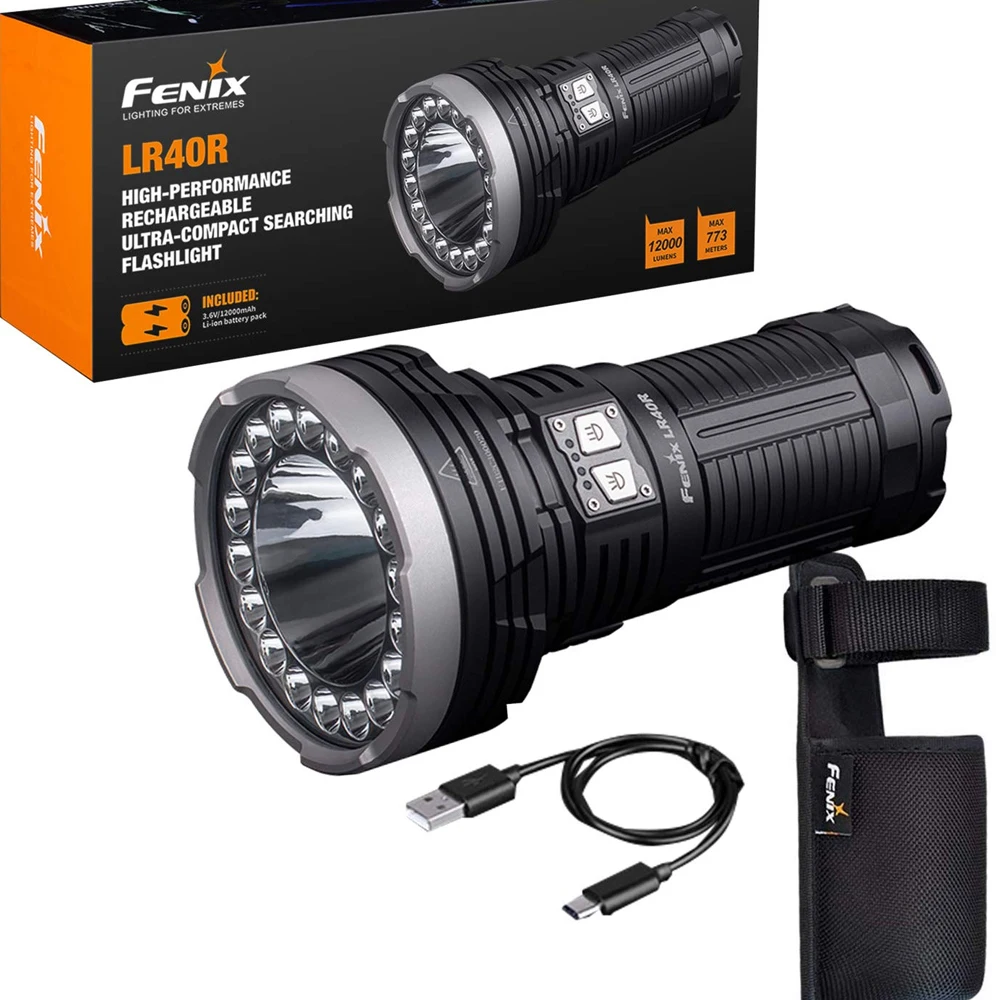 

Fenix LR40R Rechargeable 12000 Lumen Flashlight with ARB-L37-12000 battery Pack,Charging Cable,Holster