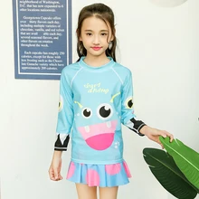 UPF 50+ для девочек, рубашка с длинными рукавами и юбка, купальный костюм, защита от солнца УФ-излучения, комплект из двух предметов, купальные костюмы для детей, темно-синий цвет