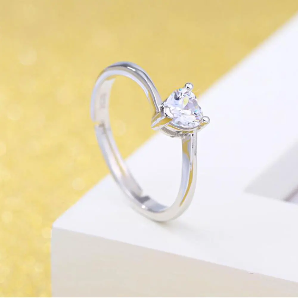 

anenjery 925 Sterling Silver Zircon Heart Propose Marriage Ring For Women Adjustable Rings anel Valentine's Day Gift S-R161