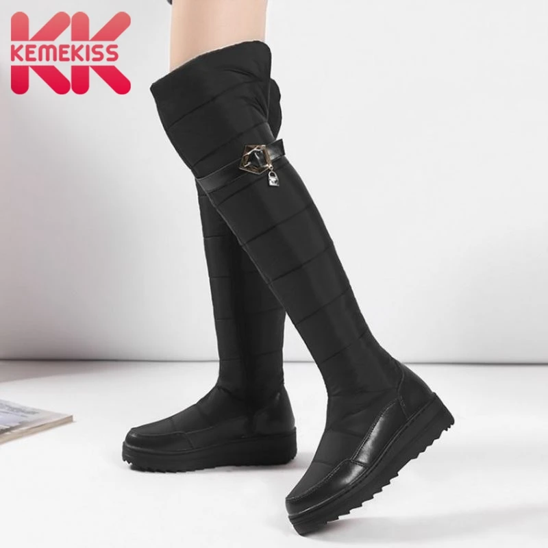 

KemeKiss Warm S Boots Women Real Leather Plush Fur Women's Shoes snow Boots Over Knee Shoes Women Winter New size 35-44