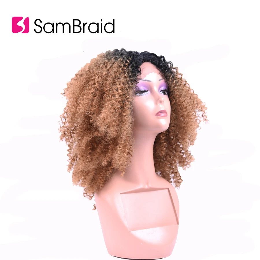 SAMBRAID кудрявые вьющиеся волосы для черных афро синтетических плетения волос парики кружева спереди парики для женщин 14 дюймов/200 г