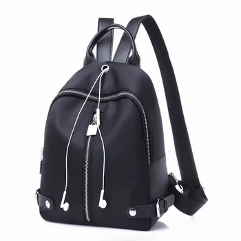 

Women Nylon Backpack Earphone Hole Casual Waterproof Rucksack Shoulder Bag Girls Teenagers Schoolbag Ipad Book Travel Daypack