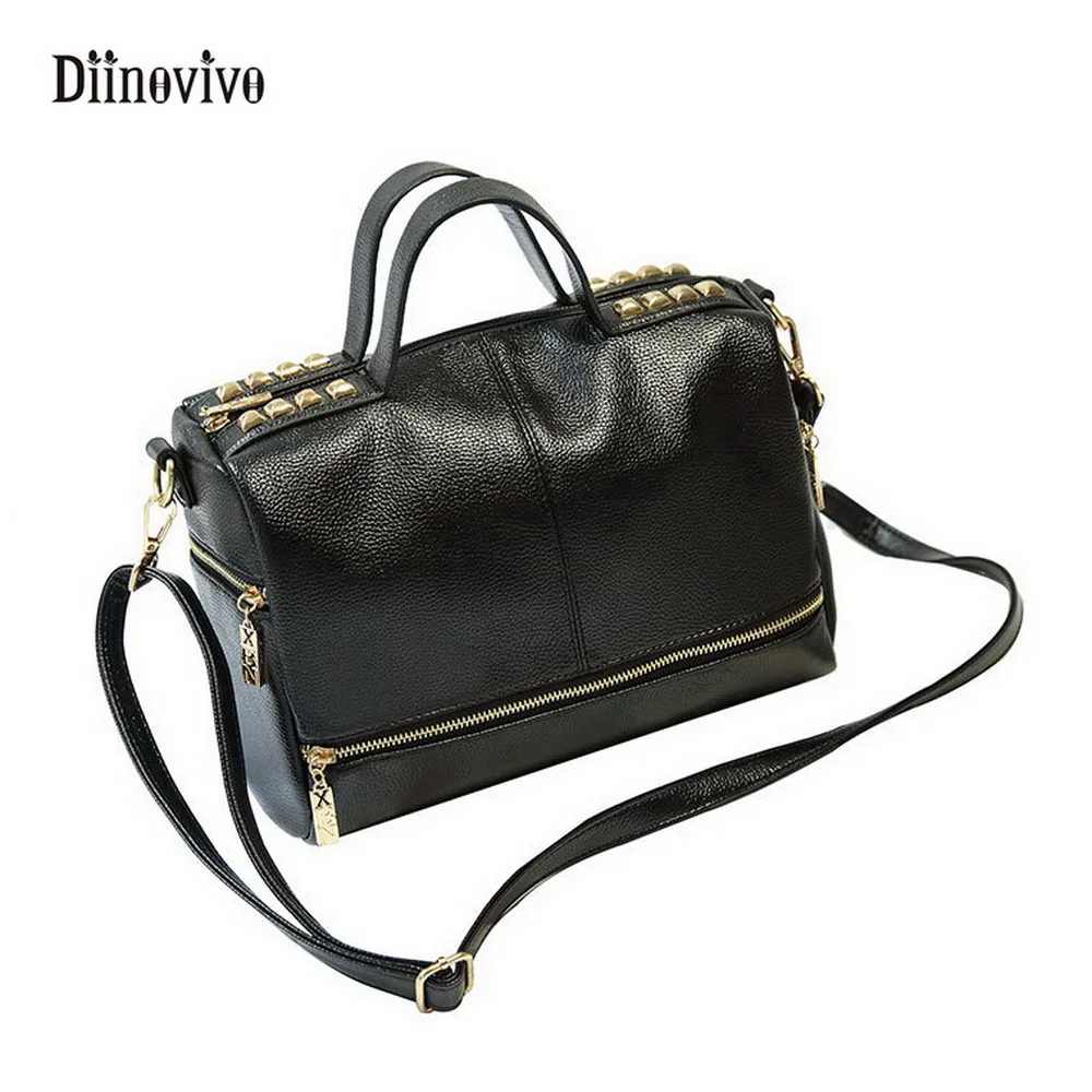 

DIINOVIVO Fashion Rivet Pillow Bags Rock Style Women Shoulder Bag Solid Luxury Youth Leather Messenger Bag Cool Handbag WHDV0051