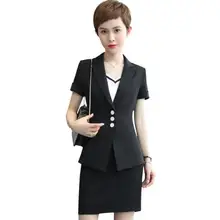 Новые летние женские юбочные костюмы, элегантные деловые, официального стиля с коротким рукавом, белые, черные, офисные, большие размеры, спецодежда