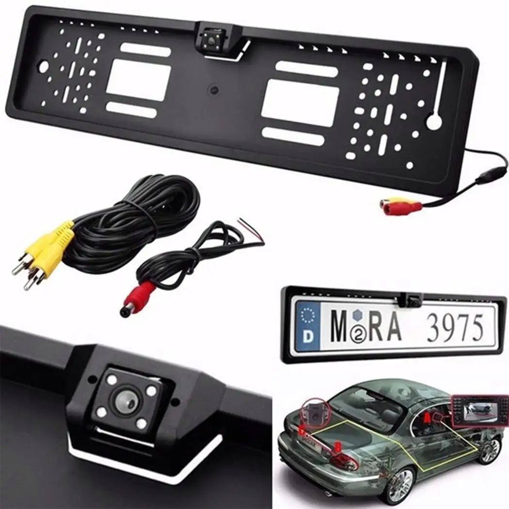 Европейская Автомобильная рамка для номерного знака, камера заднего вида, 4 светодиода, ночное видение, обратный резервный вид, парковочная камера заднего вида, автоаксессуар - Цвет: black