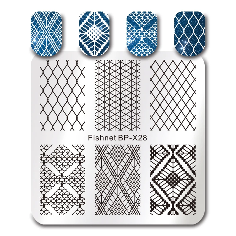 

BORN PRETTY Square Nail Art Stamp Template Fishnet Painting Design Image Printing Plate Nail Art Stencil Manicure BP-X28