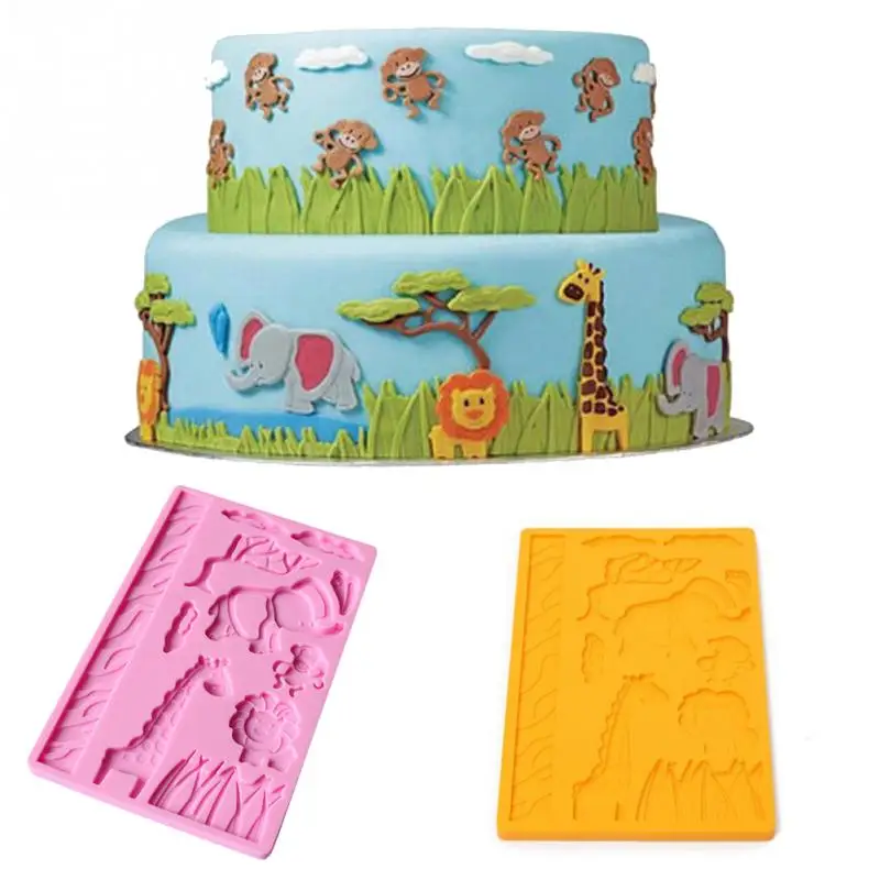 

1PC Zoo Animal World Lion Monkey Silicone Mold 3D Fondant Animal Giraffe Elephant Cake Lace Decorating Tools Kitchen Accessories