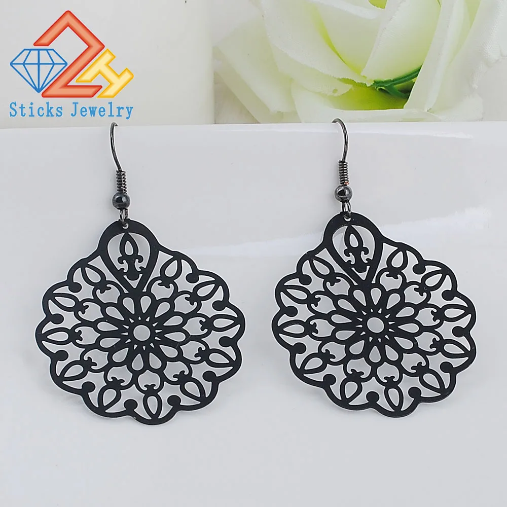 

Charm Black Stainless Steel Hollow Out Dangle Earring Charms for Women Fashion Jewelry Gift Party