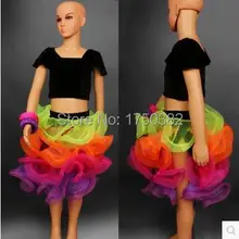 Детское платье для латинских танцев костюм короткие рукава топ+ цветов Короткая юбка 2 шт./костюм для детей Детский костюм для латино-американских одежды для конкурса танцов набор