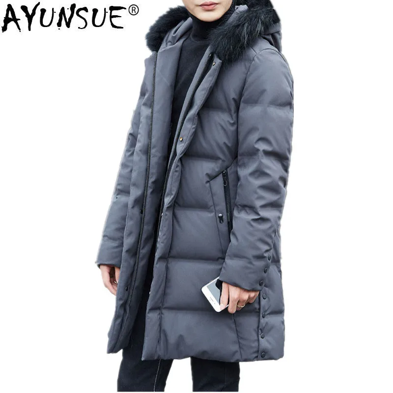 

AYUNSUE Winter Jacket Natural Fox Fur Collar Coat 90%Duck Down Jacket Men Clothes Long Parkas Winterjas Heren YS6108620 MY794