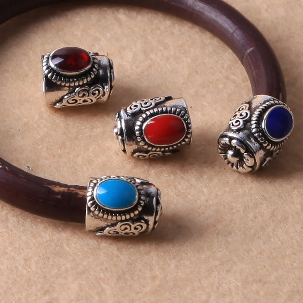 6 Pieces Vintage Tube Leather Cord Bracelet End Cap Beads Jewelry Findings Accessories Red Blue