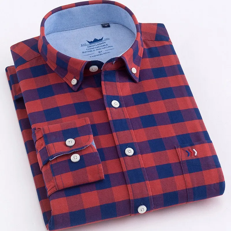 LANG men G хлопок, одноцветная Мужская рубашка с длинным рукавом, мужская рубашка в полоску, оксфордская рубашка, высокое качество, приталенные Брендовые повседневные рубашки - Цвет: S-22