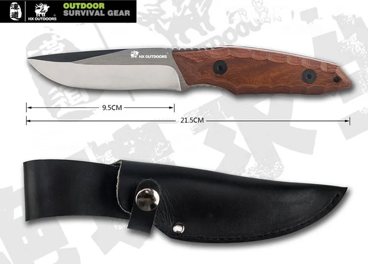 

HX OUTDOORS Hunting knives 5CR15mov Steel,Rosewood Handle, Survival Tactical knife, straight knives jungle, Leather Sheath
