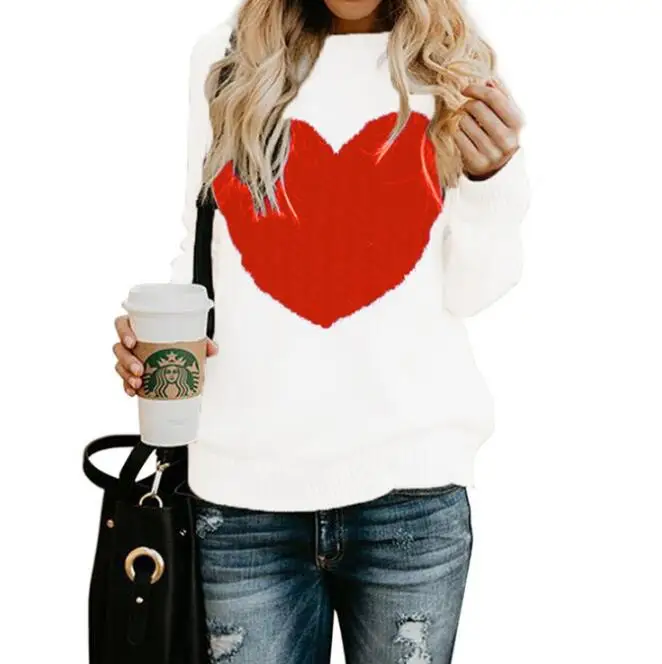 Модный осенний Женский пуловер с круглым вырезом, свитера, уличная одежда с красным сердцем, вязаный зимний свитер для женщин, большие размеры - Цвет: picture color