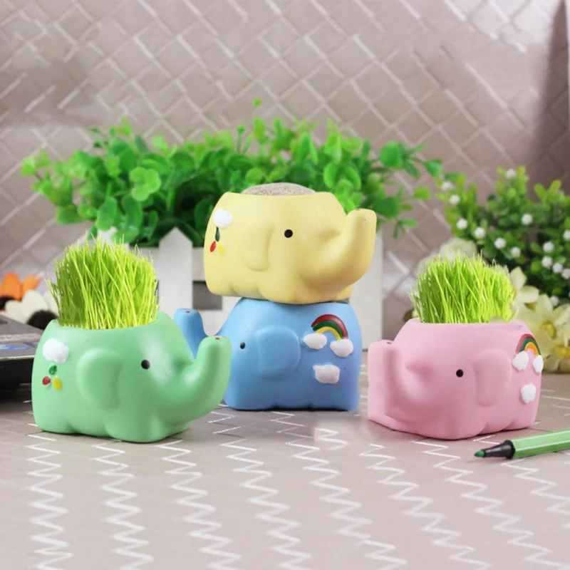 

DIY Couple Cows Fleshy Small Flower Pot Ornaments Office Decor Long Grass Head Doll Potted Office Home Green Plant Decoration