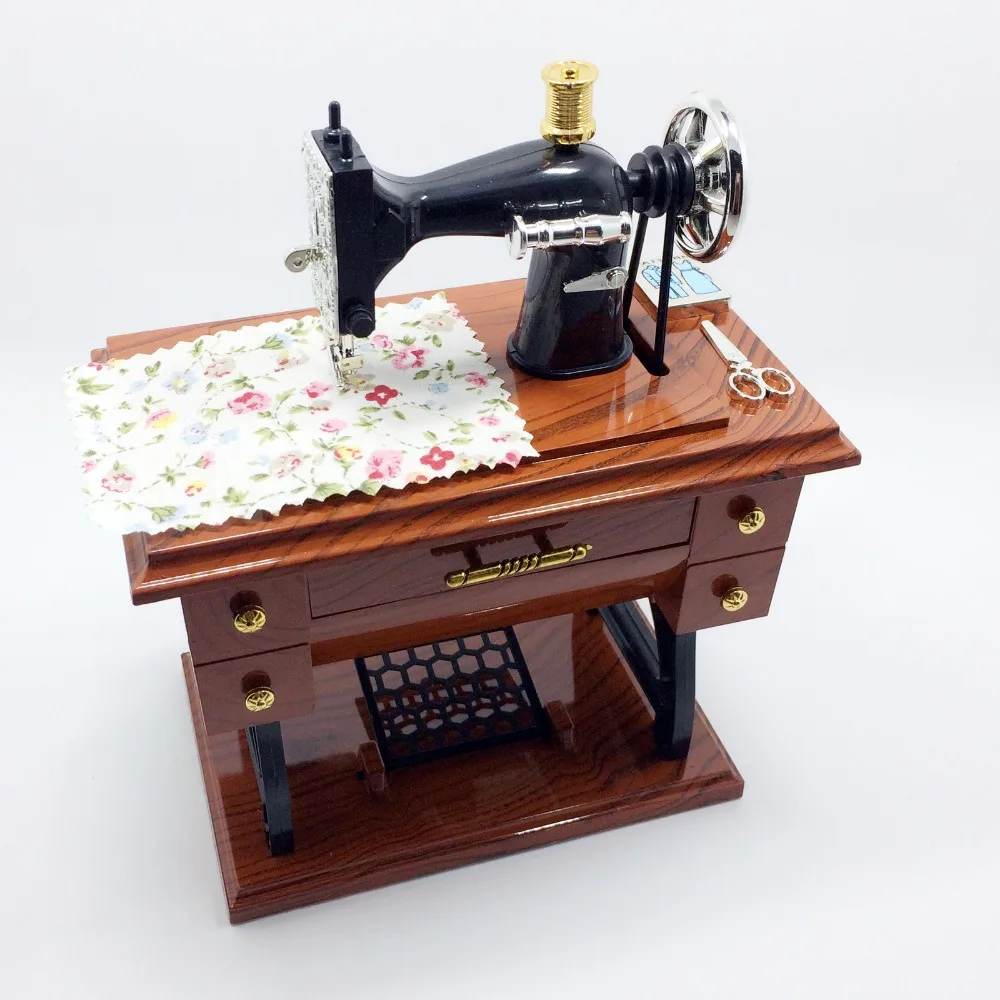 VerPetridure Vintage Music Box Mini Sewing Machine Style Mechanical Birthday Gift Table Decor