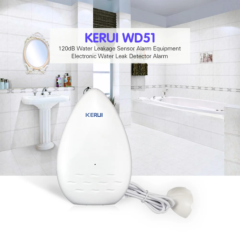 Домашняя сигнализация KERUI 120 дБ с более длинным сенсором утечки воды WD51