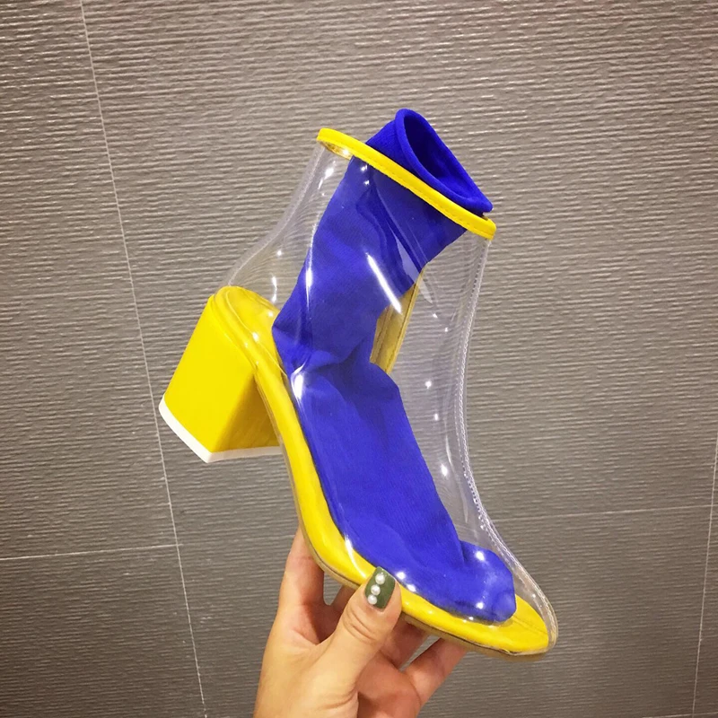 

Woman Boots Shoes Fall PVC Transparent Boots Candy colors High Heels Boots Leisure Women Ankle Boots Yellow Womens Shoes