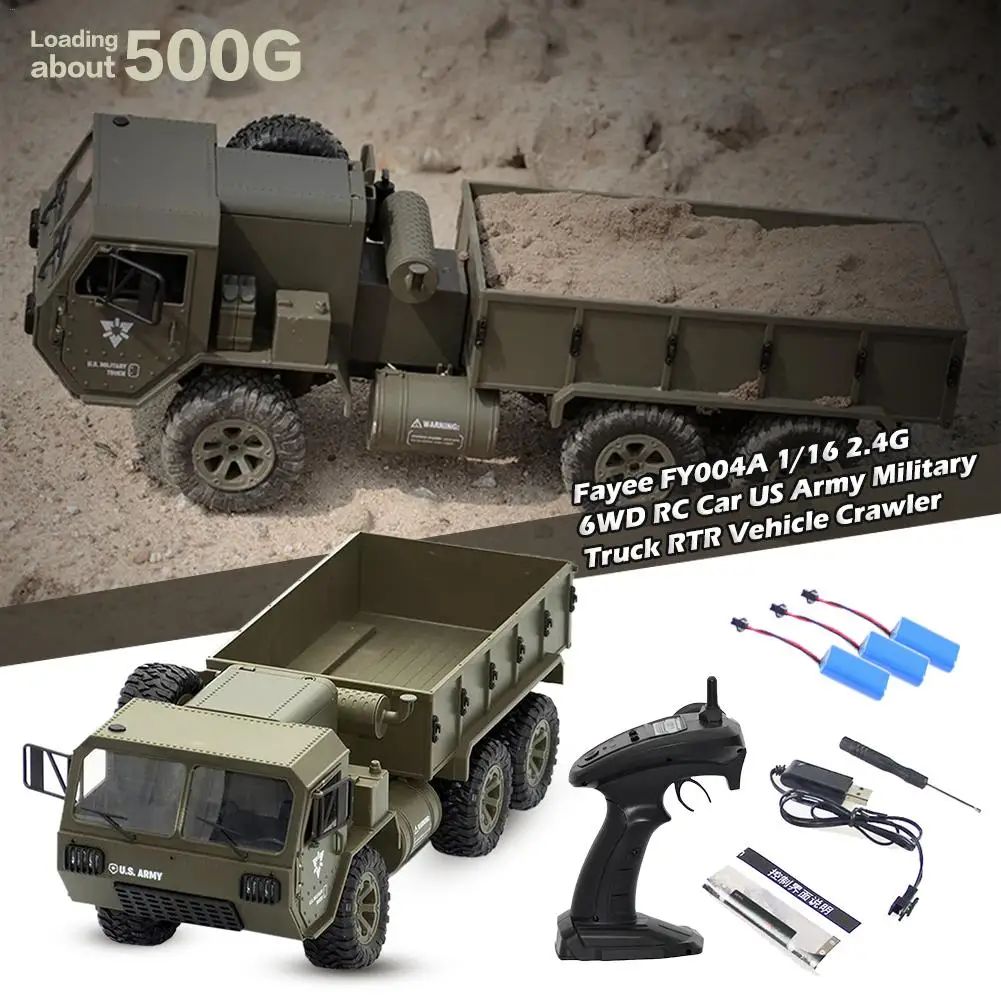 

Fayee FY004A 1/16 2.4G 6WD RC Car US Army Military Truck RTR Vehicle Crawler 6-wheel Drive Cale RC Army Truck