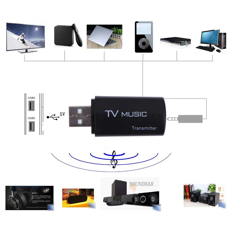 Черный USB Bluetooth аудио передатчик беспроводной стерео Bluetooth Музыкальная Коробка Ключ адаптер для ТВ MP3 ПК