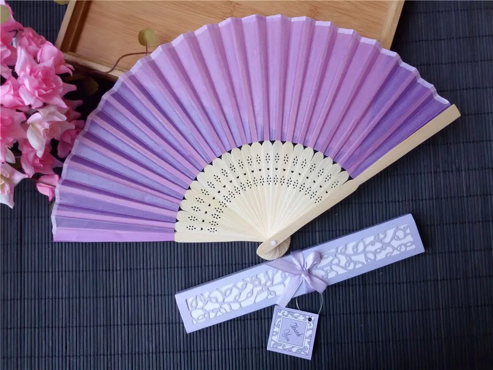 30 pcs/lot Personalized Luxurious Silk Fold hand Fan in Elegant Laser-Cut Gift Box+Party Favors/wedding Gifts+printing