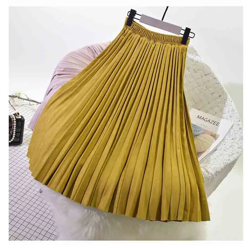 Двухслойная осенне-зимняя женская замшевая юбка длинные плиссированные юбки женские винтажные женские миди юбки