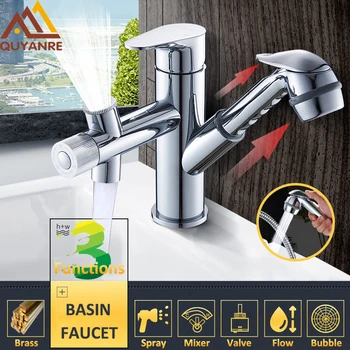 

Quyanre Pull-out Sprayer Basin Sink Faucet Chrome Kitchen Faucet With Spray Gargle Washing Hair Spout Mixer Tap Bathroom Faucets