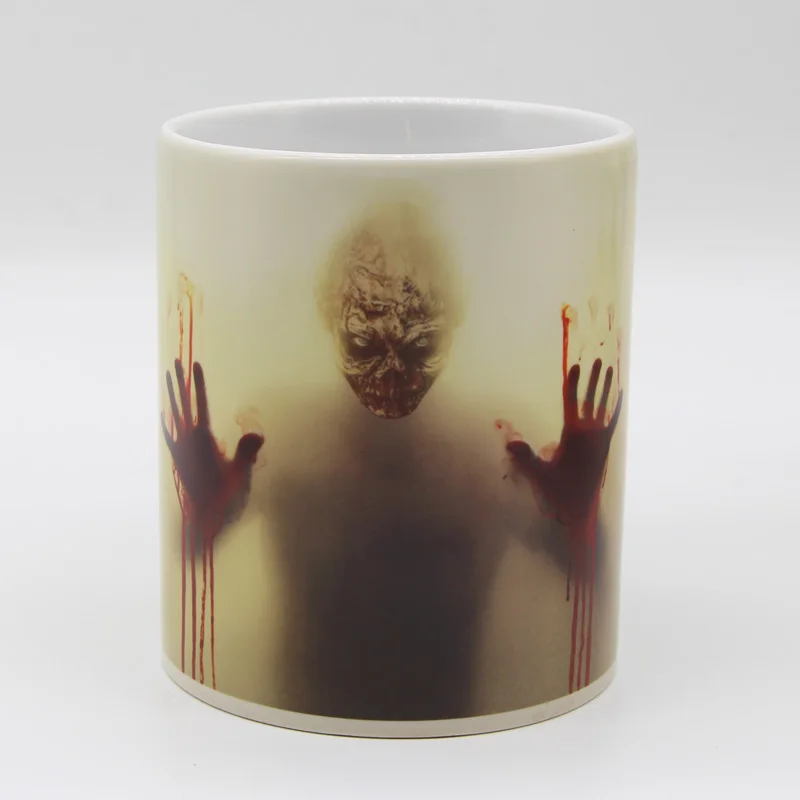 

Drop Shipping Six Designs Zombie Color Changing Coffee Mug Heat sensitive Tea cup Printing with walking dead bloody hands