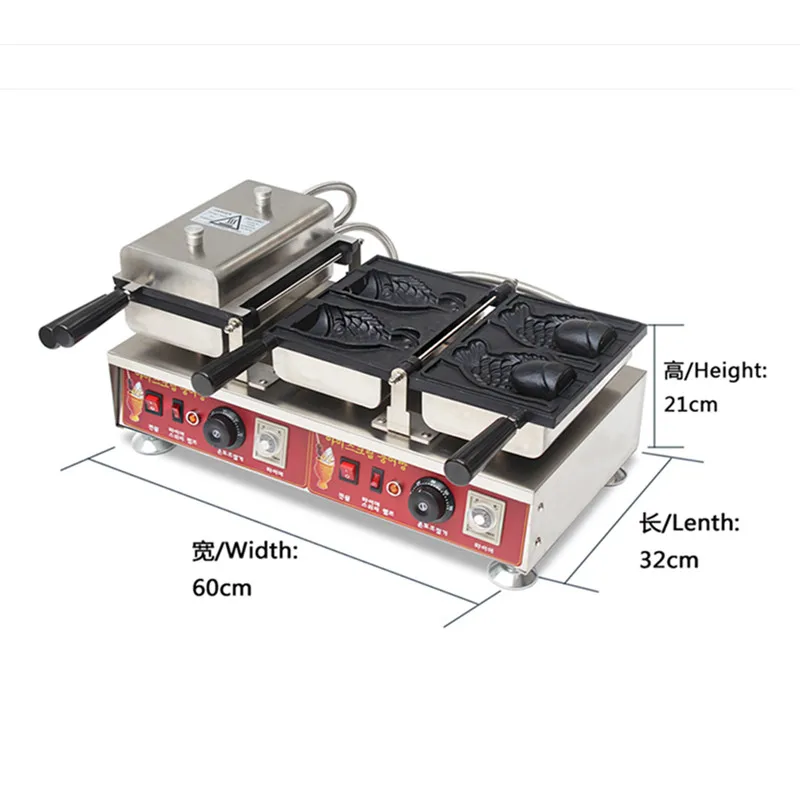 

110V 220V 4pcs Commercial Electric Non-stick Korean Ice Cream Deep Mouth Taiyaki Fish Waffle Maker Machine For Ice Cream Sk