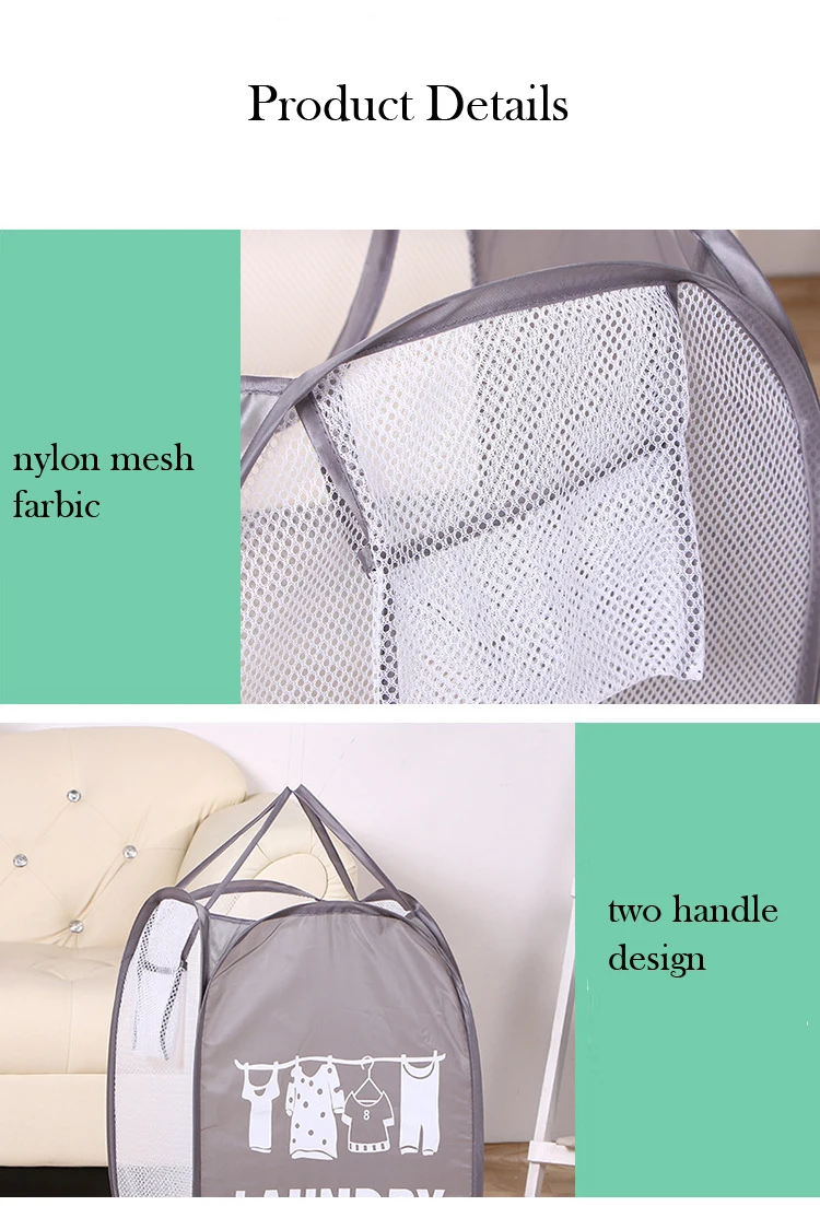 Foldable Pop Up Laundry Basket Washing Clothes Bag Hamper Nylon Mesh Storage Basket