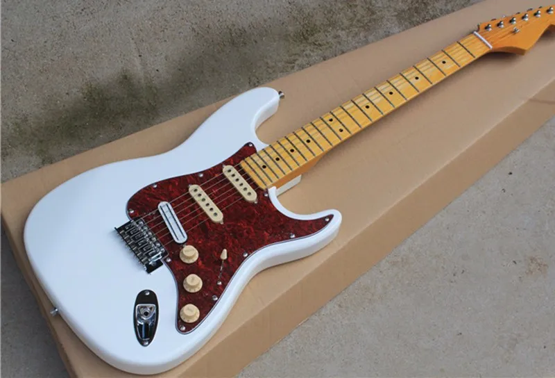 

Factory custom white body 22 frets electric guitar with SSS pickups,red pearl pickguard,chrome hardware,can be customized