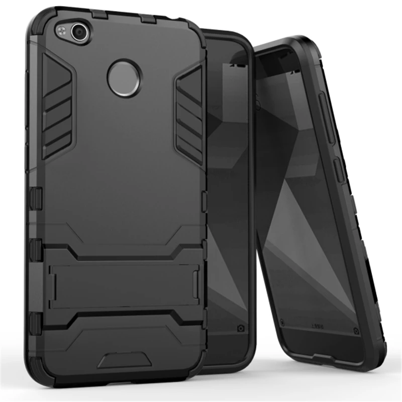 

Armor Shockproof Full Black Case Cover For Xiaomi Mi Max 2 6 5X 5S Case Redmi 4X Note 4X Plastic + Silicone Hybrid Kickstand