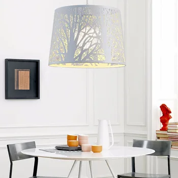 

YWXLight Hollow Carved Chandelier Simple Wrought Iron Single Head Wood Dining Room Personality Lighting Chandelier AC 90-265V