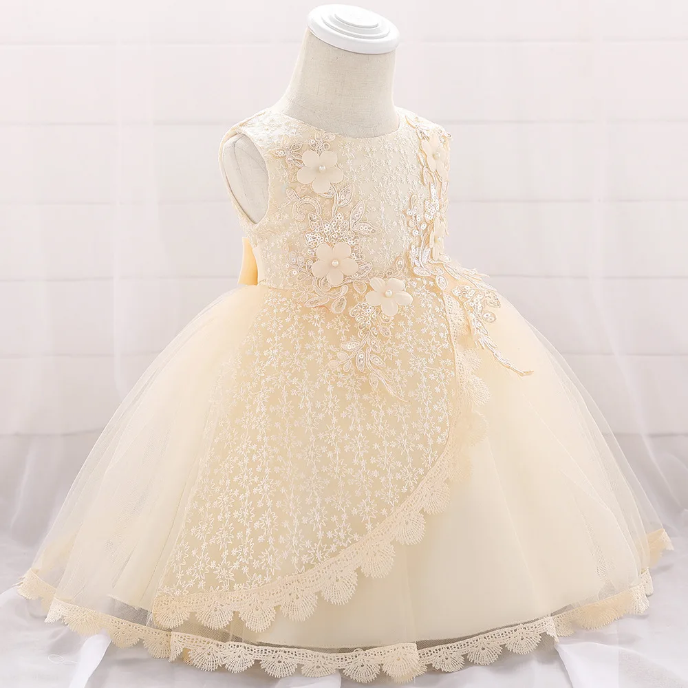 Платье для маленьких девочек розовое платье для крещения с вышивкой и жемчугом для девочек на день рождения, свадьбу, одежда для малышей, халат bebe fille - Цвет: L1902XZ-CP