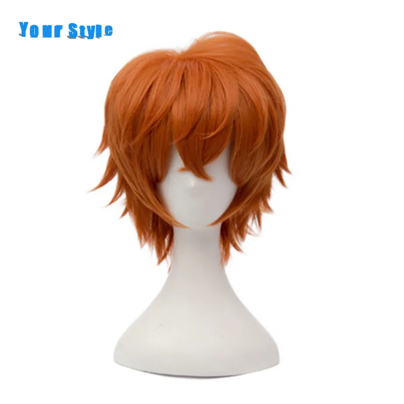 

Your Style Short Orange Curly Cosplay Wigs Synthetic Artificail Mens Natural Hair Wigs Male High Temperature Fiber