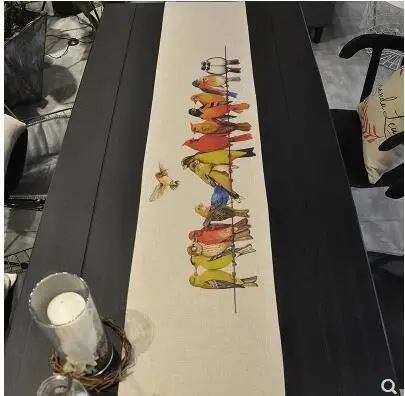 Декоративная скатерть из хлопка и льна с принтом птиц длинная коврик для QQ20180823152056