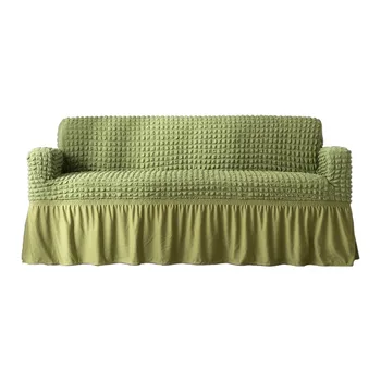 

Luxury Sofa Cover 3D Popcorn Style Slipcover Universal Furniture Protector Elastic Couch Cover with Elegant Skirt Green