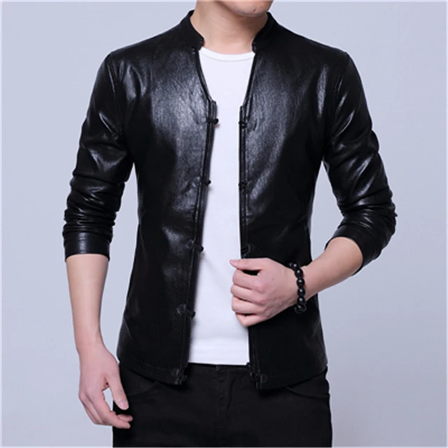 Chinese Style Black men Leather Jacket Size S 3XL men PU Jacket Fashion