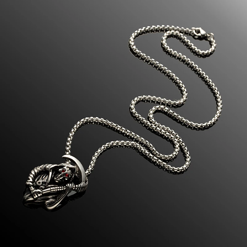 

Men's Fashion Stainless Steel Link Chain Punk Death Reaper Pendant Necklace 2018 New Trendy Jewelry Accessories Choker for Men