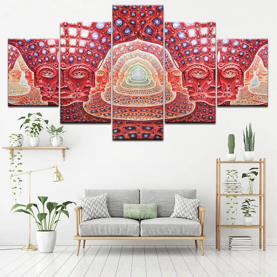 Canvas-Painting-Wall-Art-Modular-HD-Prints-5-Pieces-Psychedelic-Face-Pictures-Tool-Alex-Grey-Metal