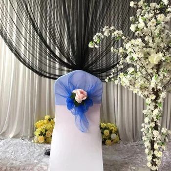 

Romantic Free Shipping Royal Blue 100pcs Oganza Chair Sashes with Flower For Wedding Party Banquet Decoration