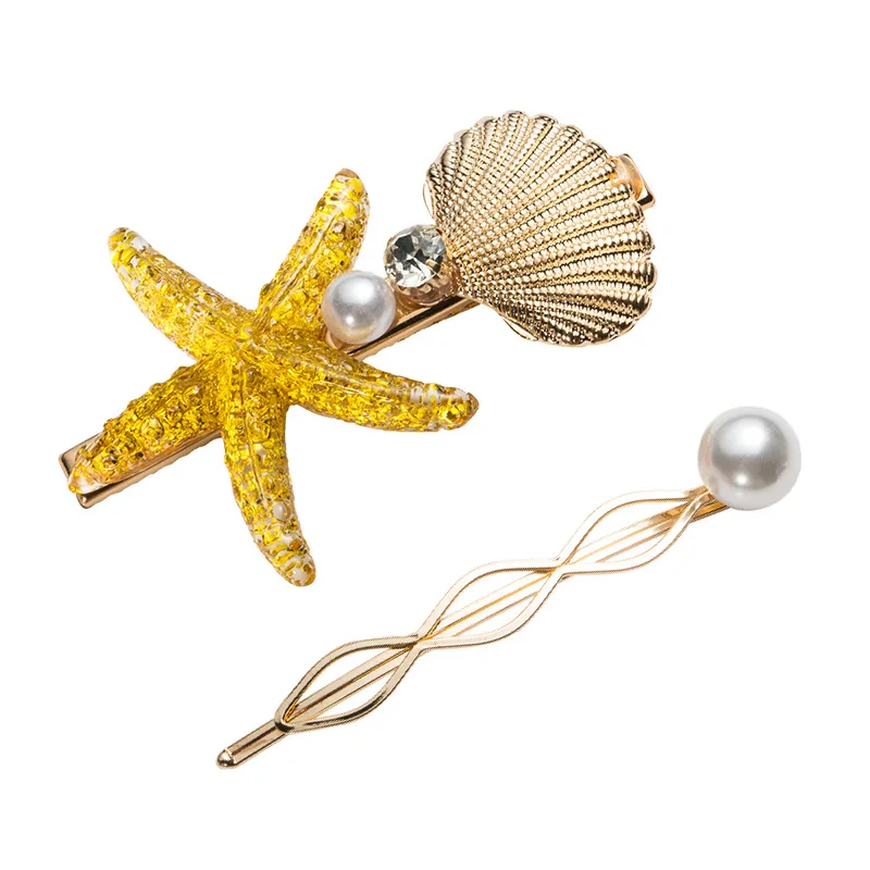 2 шт модные зажимы для волос в форме морской звезды оболочки шпильки с жемчугом заколки шпильки сладкий пляж Аксессуары для волос для женщин девочек